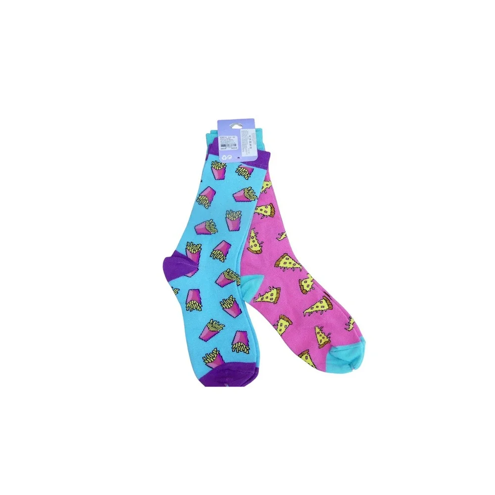 Claire's Crew Socks Girls OS Pink Blue NEW 2 Pairs Pizza French Fries Novelty